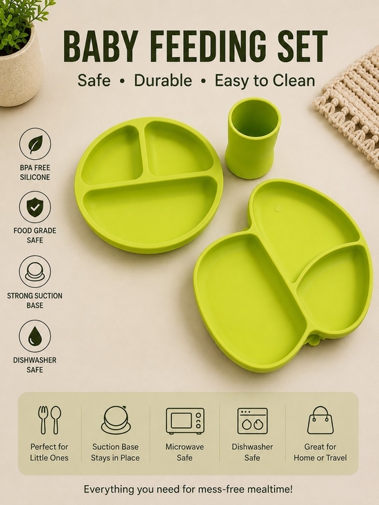 Other - Baby Feeding Silicone Plate & Cup Set - Green